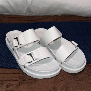 White Double Strap Buckle Platform Sandals